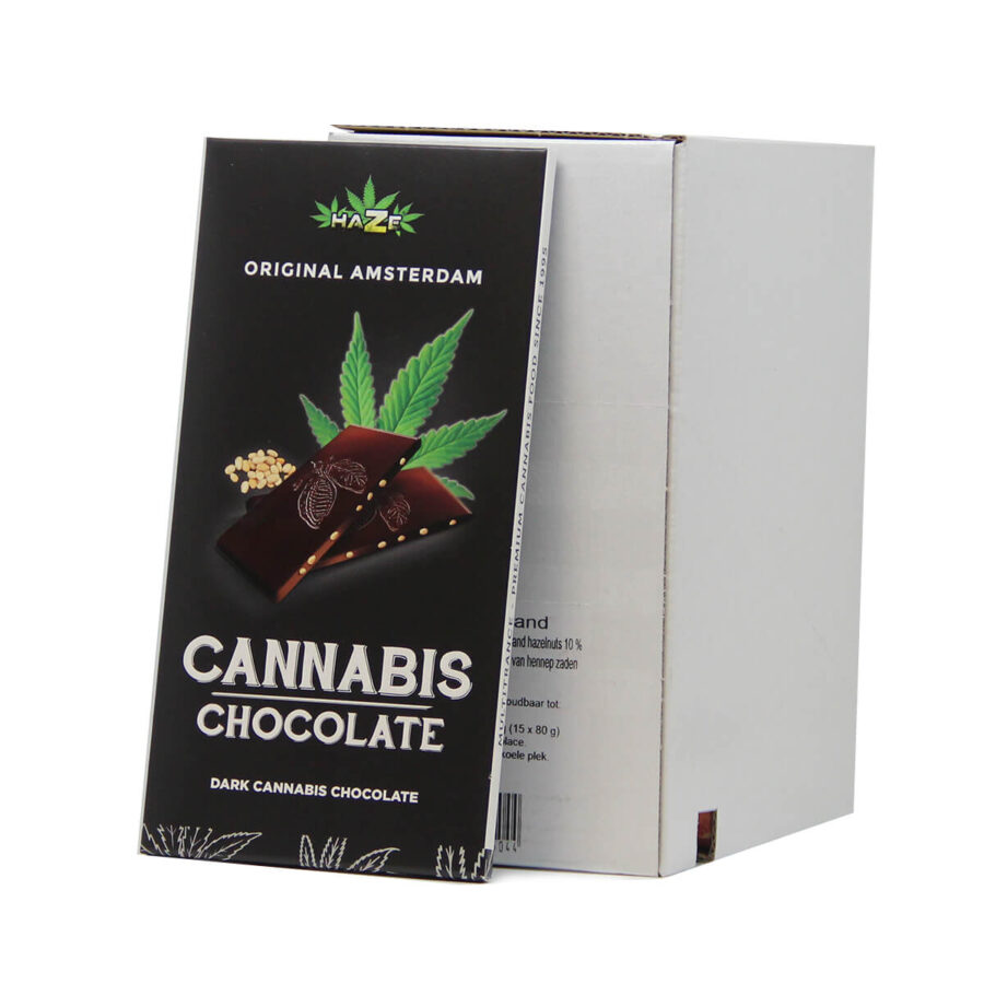 Dark Cannabis Chocolate with hemp seeds (15pcs/display)