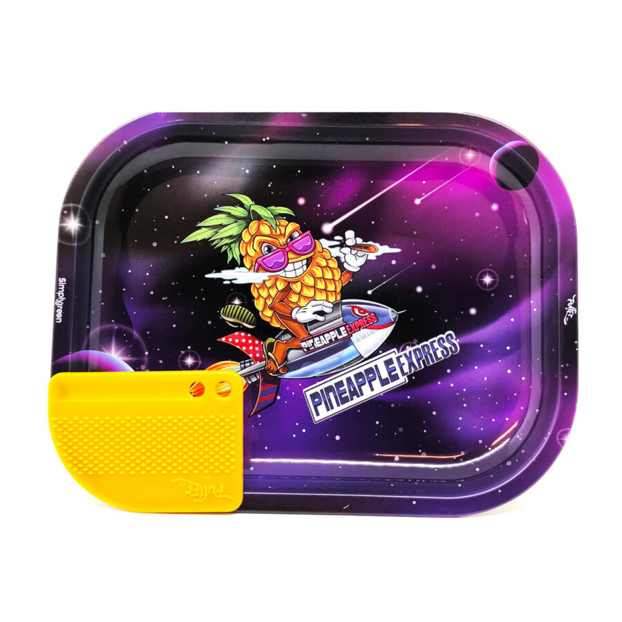 Best Buds Superhigh Pineapple Express Small Metal Rolling Tray with Magnetic Grinder Card