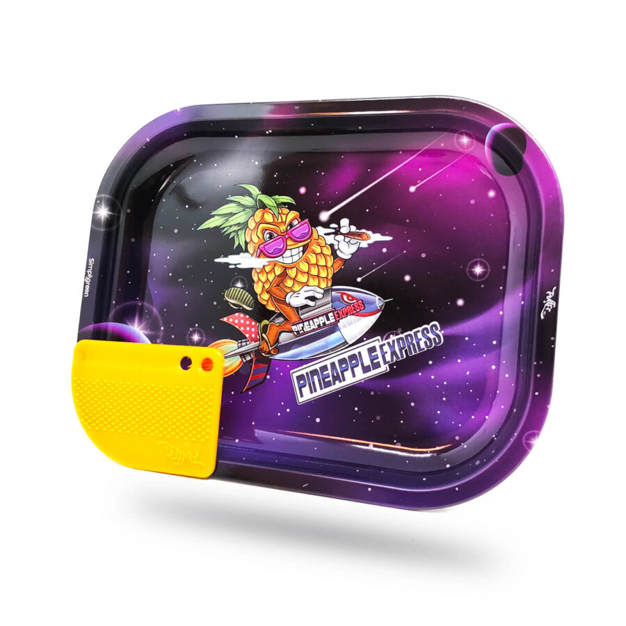 Best Buds Superhigh Pineapple Express Small Metal Rolling Tray with Magnetic Grinder Card