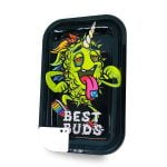 Best Buds LSD Large Metal Rolling Tray with Magnetic Grinder Card