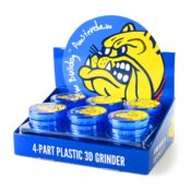 The Bulldog Original Blue 3D Touch Plastic Grinder 4 Parts - 60mm (12pcs/display)