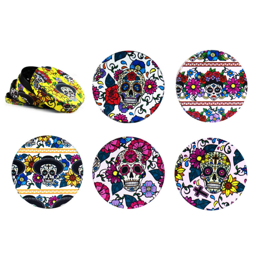 Colorful Mexican Skulls Metal Grinder Mixed Designs 4 Parts - 50mm (6pcs/display)