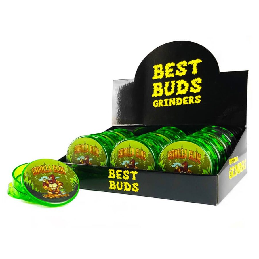 Best Buds Plastic Grinder Gorilla Glue 3 Parts - 50mm (12pcs/display)