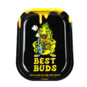 Best Buds Dab-All-Day Small Metal Rolling Tray with Magnetic Grinder Card
