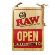 RAW Hanging Door Wood Sign Open Closed 30x38cm