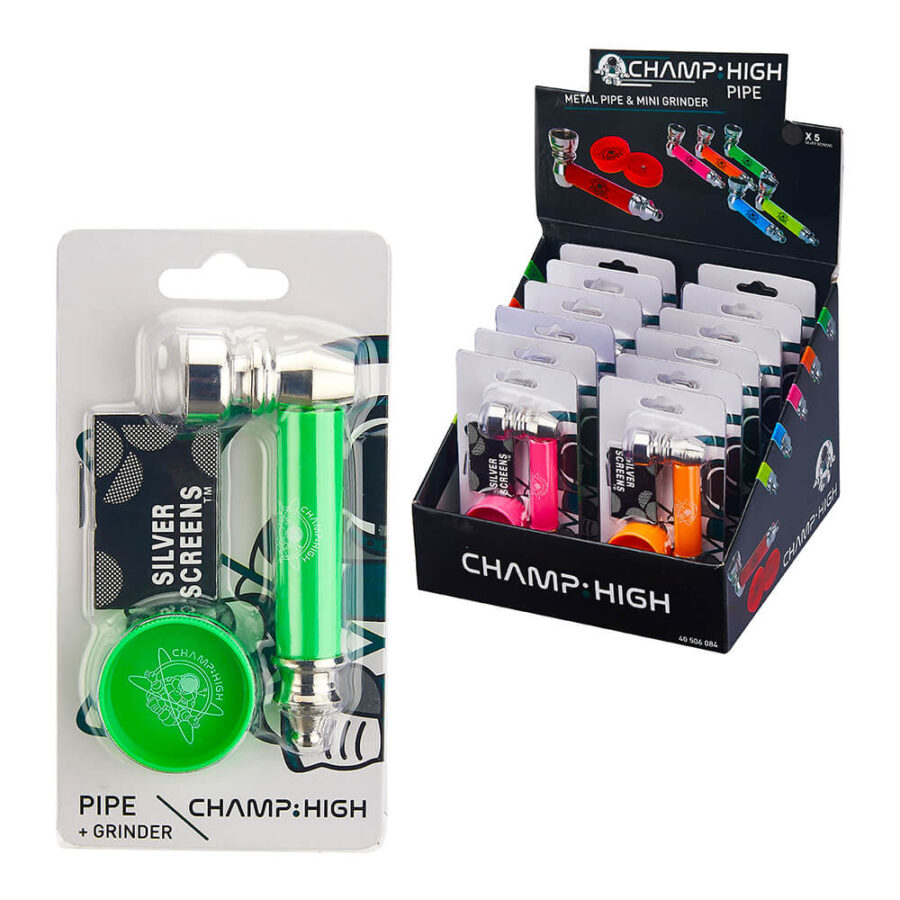 Champ High Metal Pipe + Mini Grinder Mix Colors (12pcs/display)