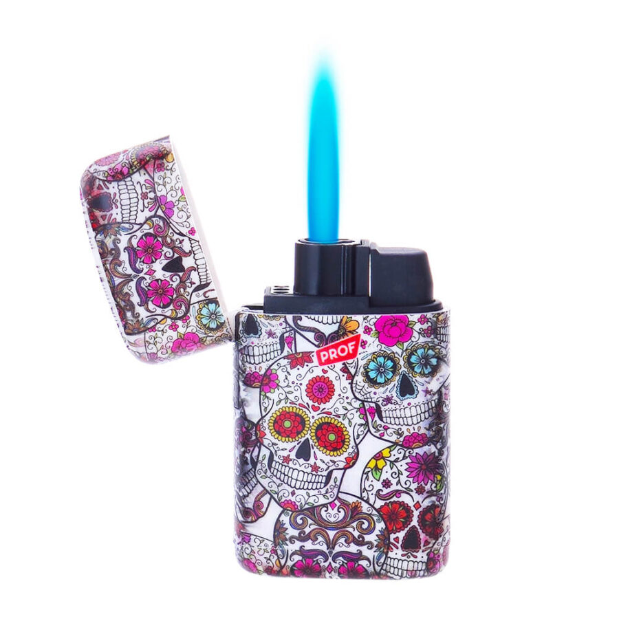 Prof Mexican Skulls Windproof Blue Flame Lighters (20pcs/display)