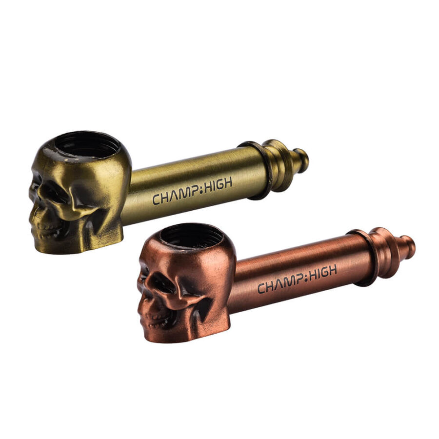 Champ High Metal Skull Pipe Gold + Bronze (12pcs/display)