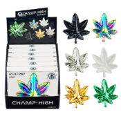 Champ High Leaf Glass Ashtrays Mix Colors (6pcs/display)