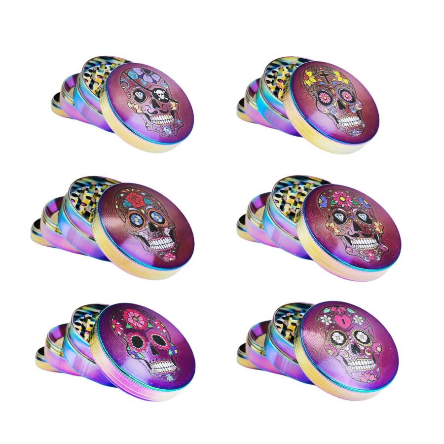 Metal Grinder Rainbow Mexican Skulls 4 Parts - 50mm (6pcs/display)