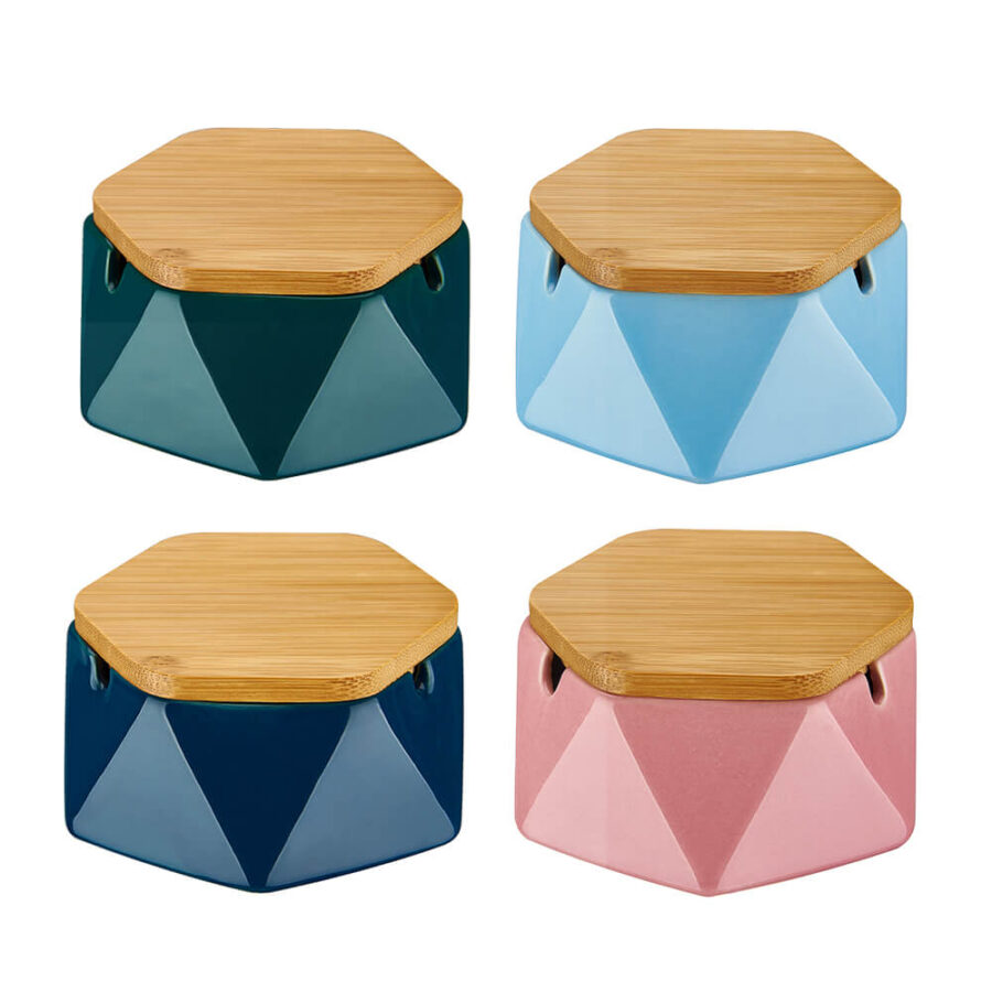 Champ High Ceramic Ashtray with Wooden Lid Mix Colors (4pcs/display)