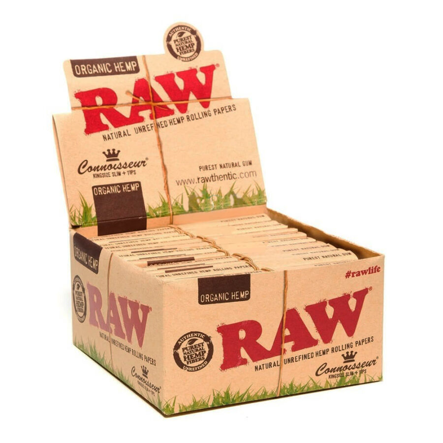 RAW Connoisseur Kingsize Organic Hemp Rolling Papers With Tips (24pcs/display)