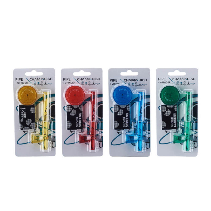 Champ High Glass Pipe with Grinder and Screens (12pcs/display)