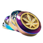 Rainbow Diamond Weed Leaf Metal Grinder 4 Parts - 50mm (6pcs/display)