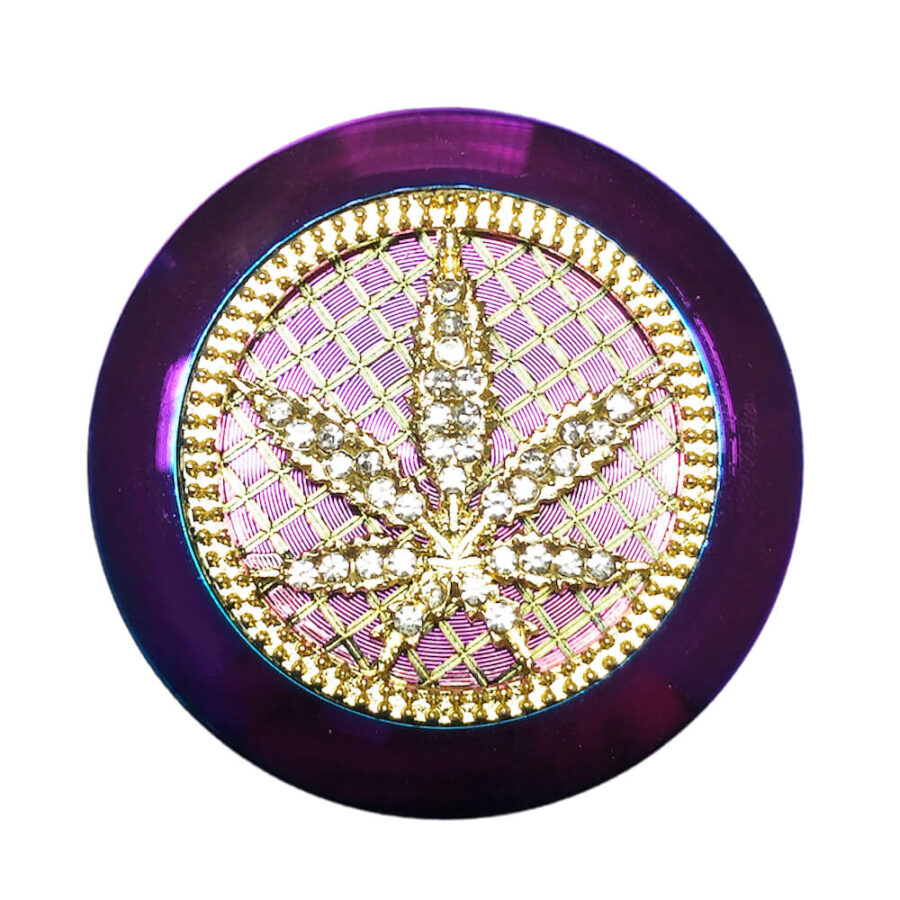 Rainbow Diamond Weed Leaf Metal Grinder 4 Parts - 50mm (6pcs/display)