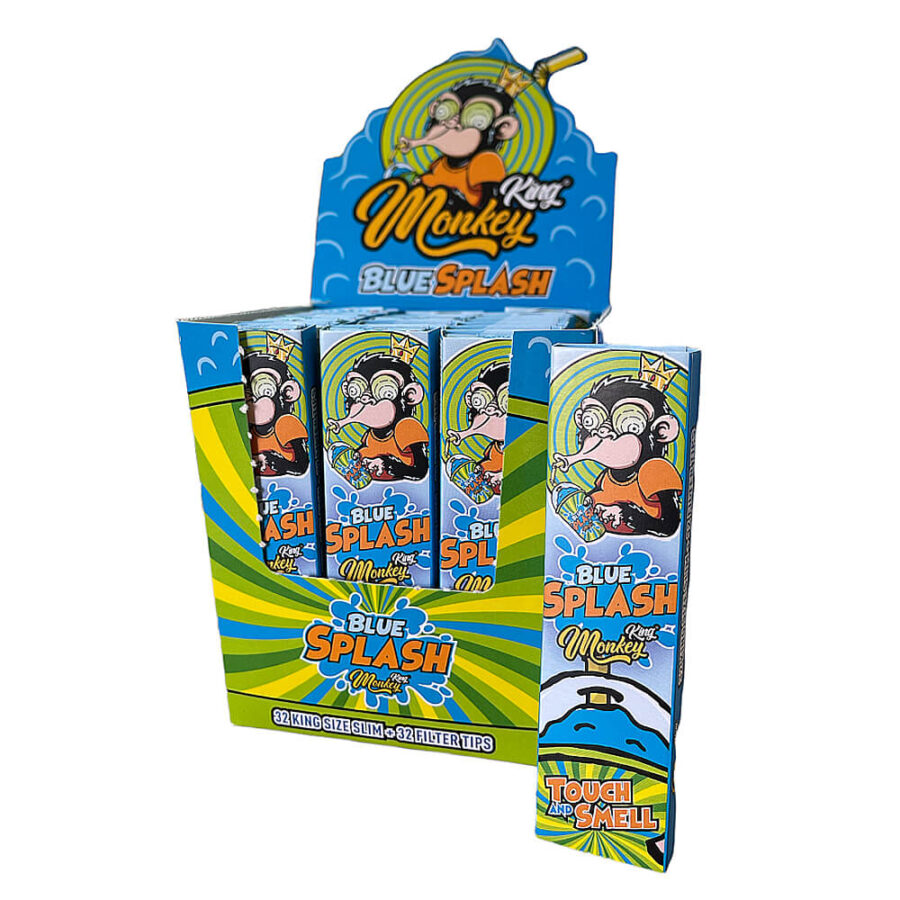 Monkey King Blue Splash Touch and Smell Rolling Papers with Tips (24pcs/display)