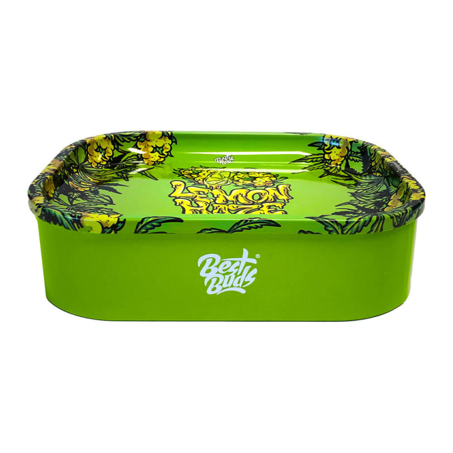 Best Buds Thin Box Rolling Tray with Storage Lemon Haze