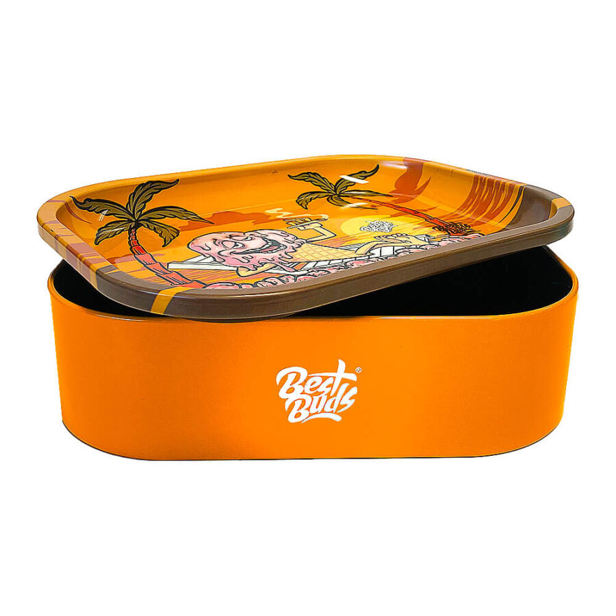 Best Buds Thin Box Rolling Tray with Storage Sunset Sherbet