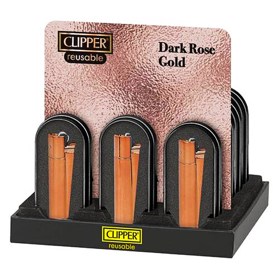 Clipper Dark Rose Gold Metal Lighters and Giftbox (12pcs/display)