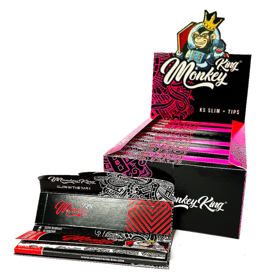 Monkey King Pink Combie Pack Unbleached Rolling Papers with Tips (24pcs/display)
