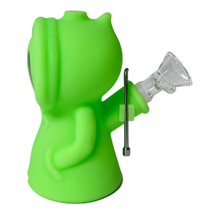 Green Death Silicone Pipe with Metal Spoon and Dab Container 11cm