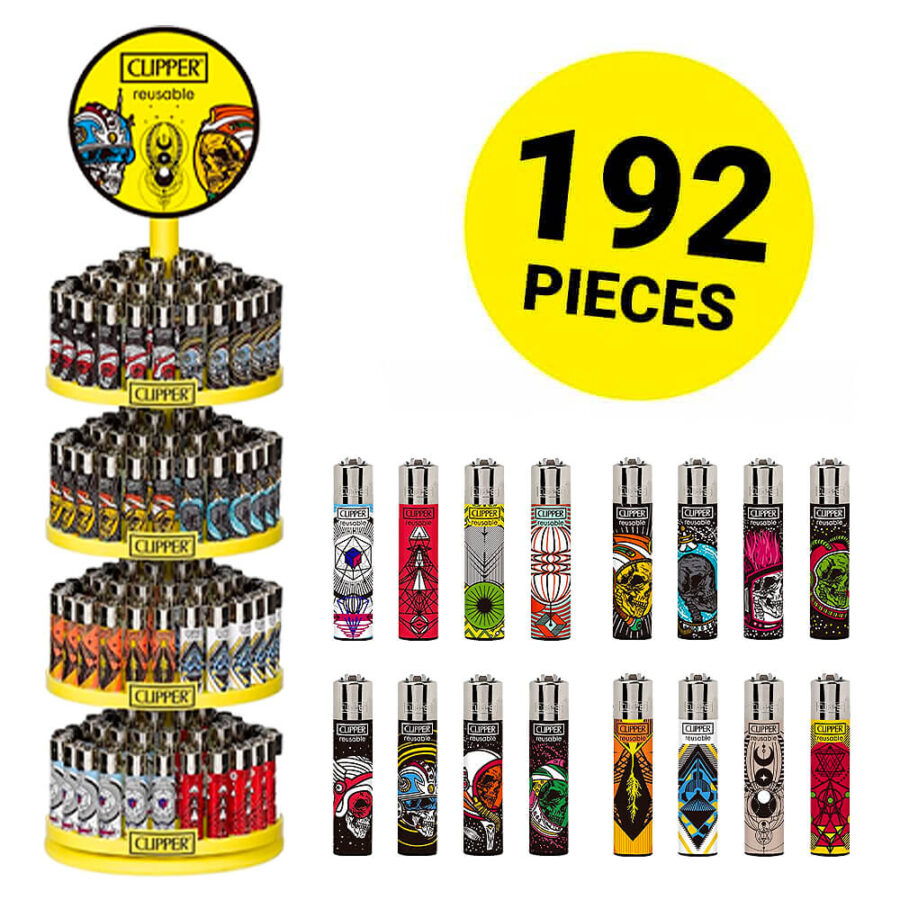 Clipper Lighters Astro Skulls + Free Carousel (192pcs/display)