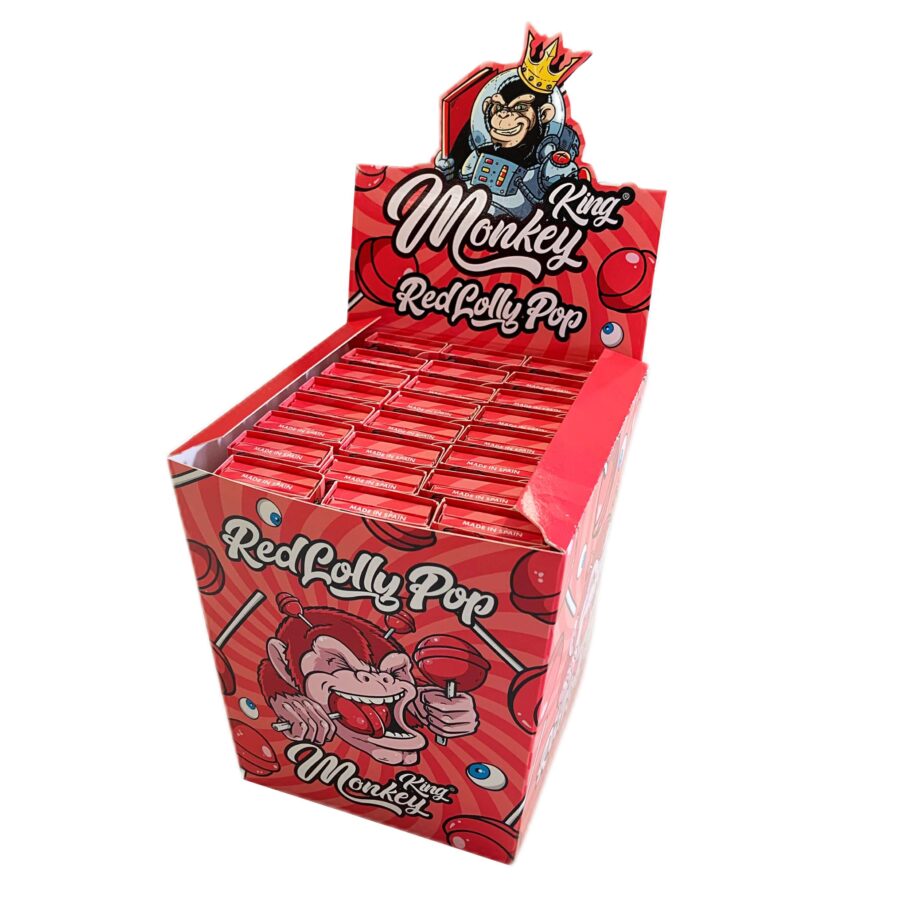 Monkey King Rolling Papers with Filter Tips Red Lolly Pop (24pcs/display)