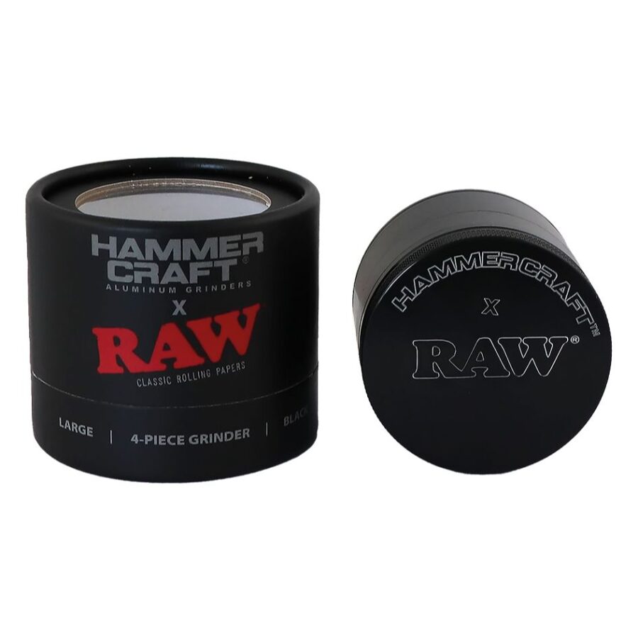 RAW Hammer Craft Large Aluminium Grinder Black 4 Parts - 60mm