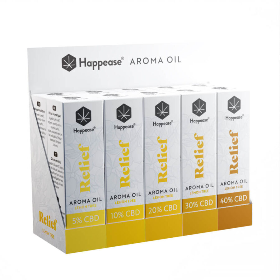 Happease Relief 5-40% CBD Oil Lemon Tree Display (10pcs/display)