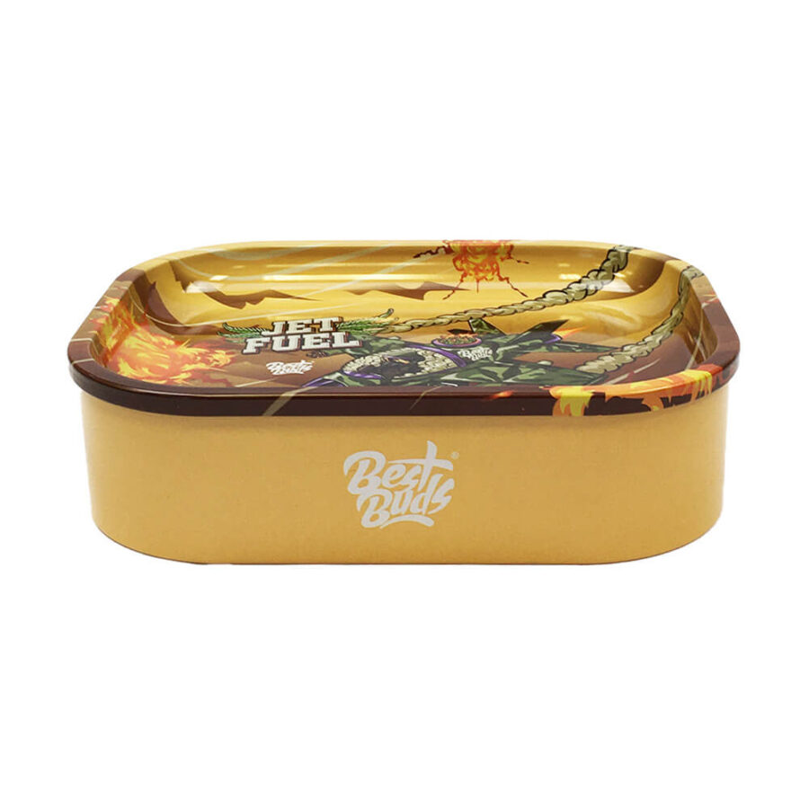 Best Buds Thin Box Rolling Tray with Storage Jet Fuel