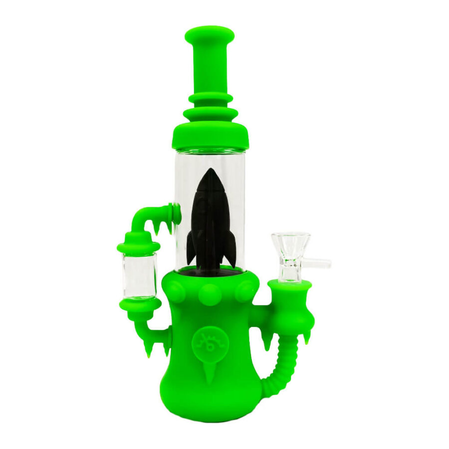 Rocket Ship Glass-Silicone Bong Green with Removable Pieces 23cm