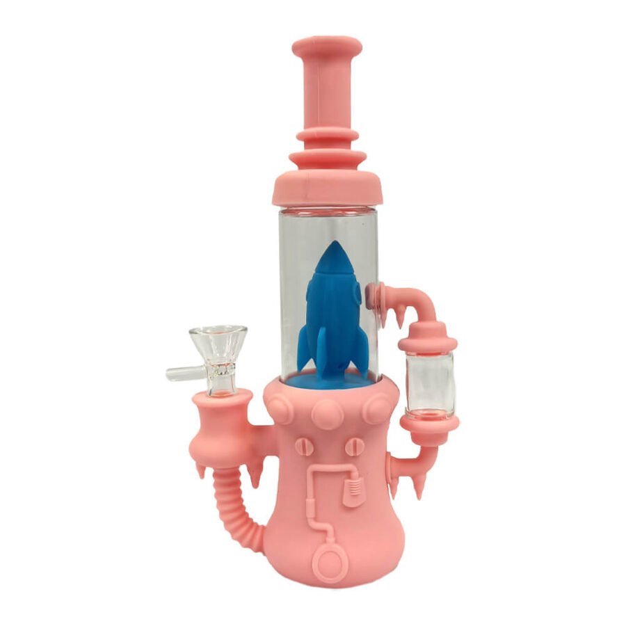 Rocket Ship Glass-Silicone Bong Pink with Removable Pieces 23cm