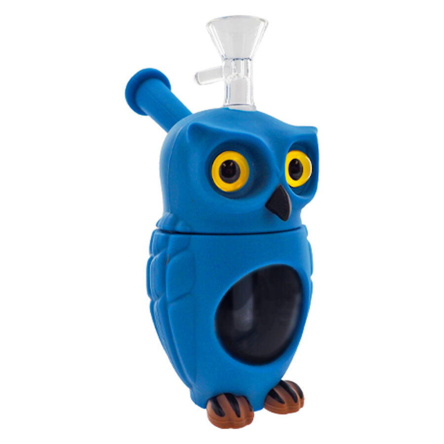 Owl Glass-Silicone Bong Blue 16cm