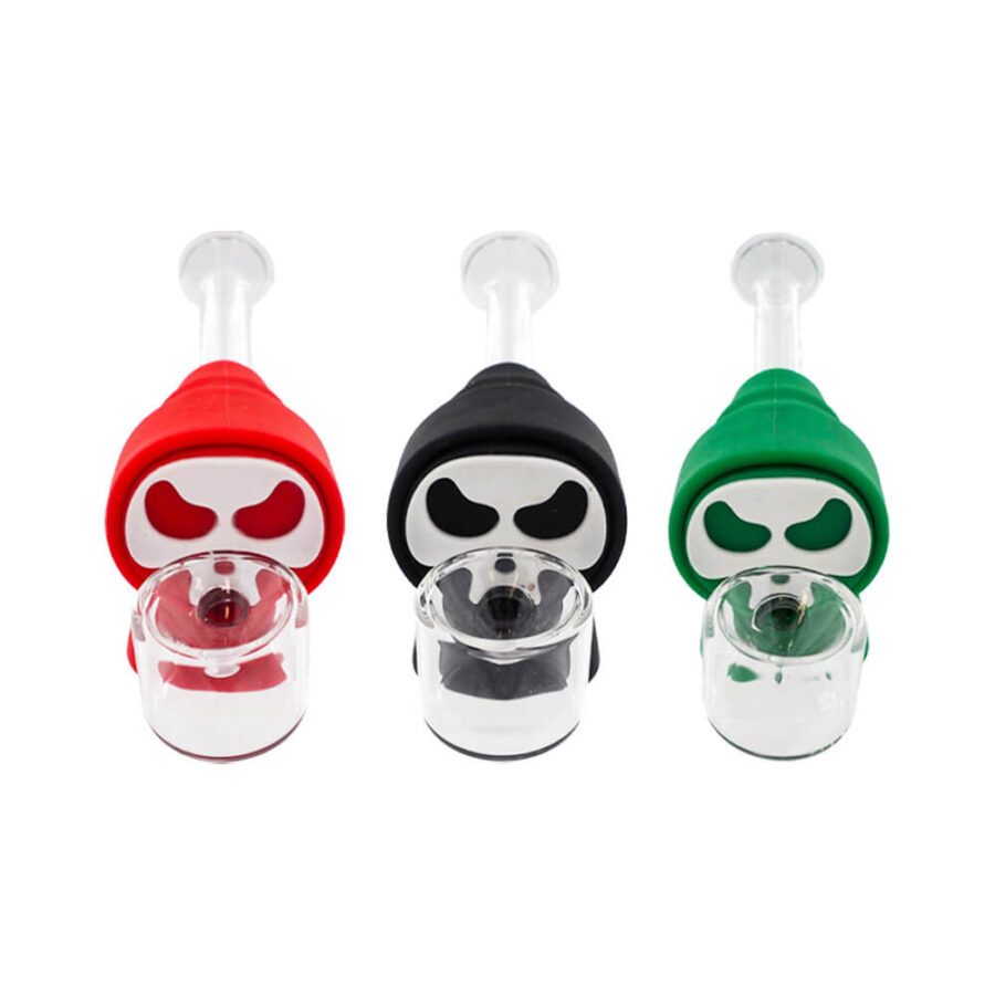 Skull Glass-Silicone Pipe with Removable Pieces (6pcs/display)