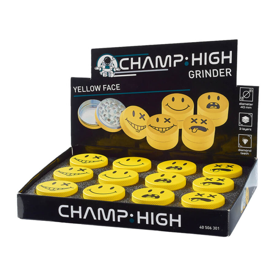 Champ High Yellow Face Grinder 3 Parts - 40mm (12pcs/display)