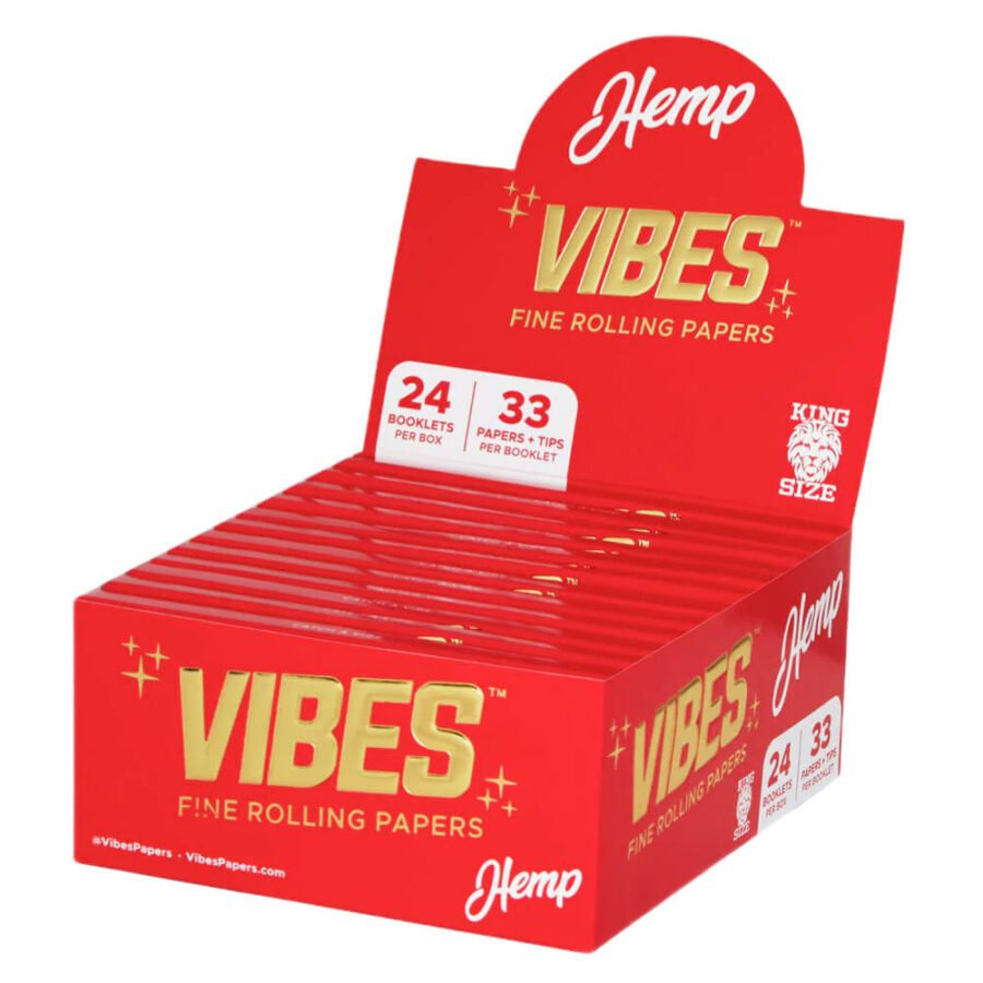 VIBES Rolling Papers King Size Slim with Tips Hemp (24pcs/display)