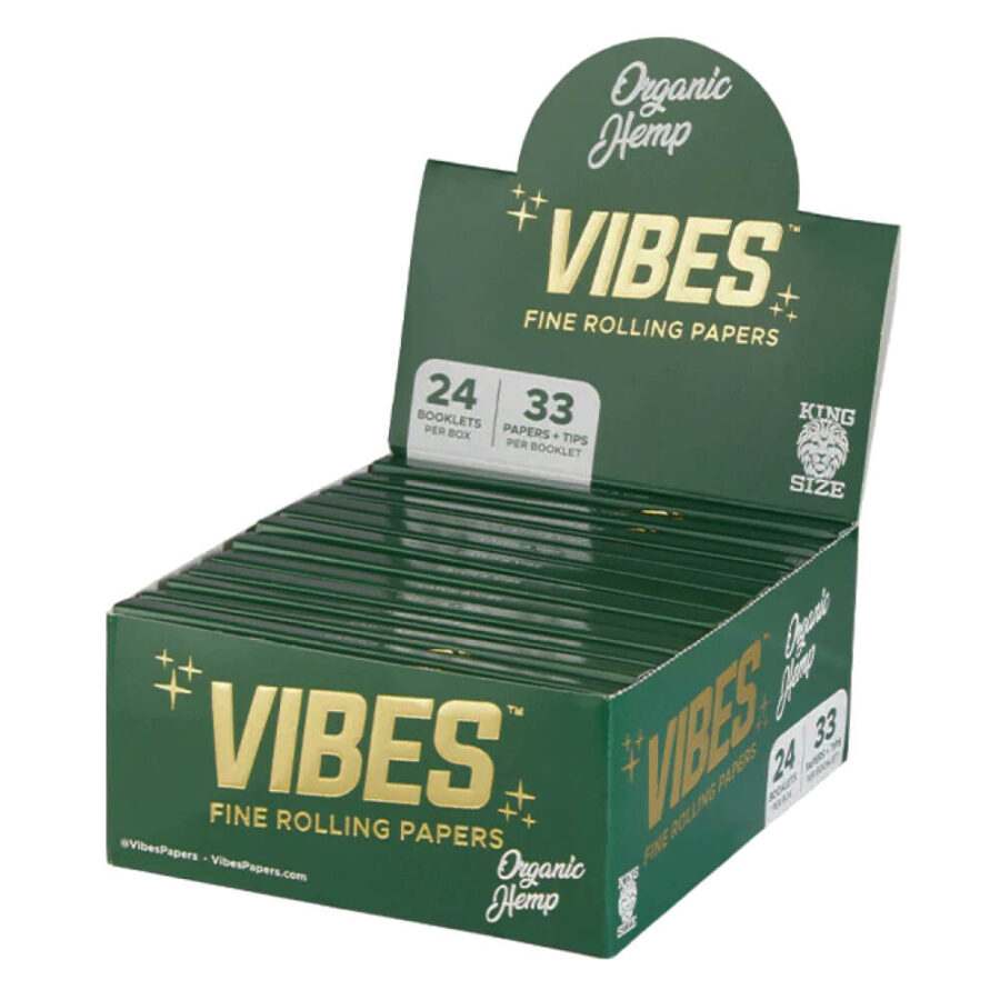 VIBES Rolling Papers King Size Slim with Tips Organic Hemp (24pcs/display)