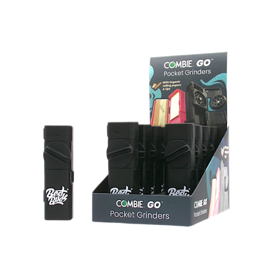 Combie Go Pocket Grinder Black + Organic Rolling Papers And Tips (10pcs/display)