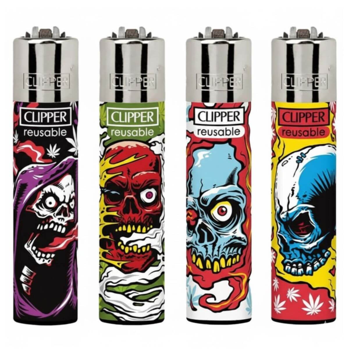 Clipper-Lighters-Classic-Weed-Skulls Clipper Lighters Classic Weed Skulls