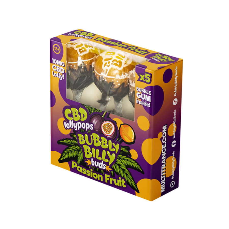 Bubbly Billy Buds CBD Lollipops Passion Fruit 10mg CBD 5pcs Per Pack (12packs:display)-Wholesale-7