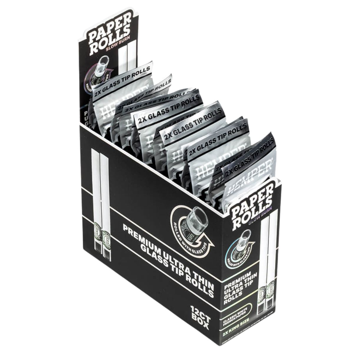 Hemper King Size Glass Tipped Classic White Paper Rolls (12pcs/display) Hemper King Size Glass Tipped Classic White Paper Rolls (12pcs/display)