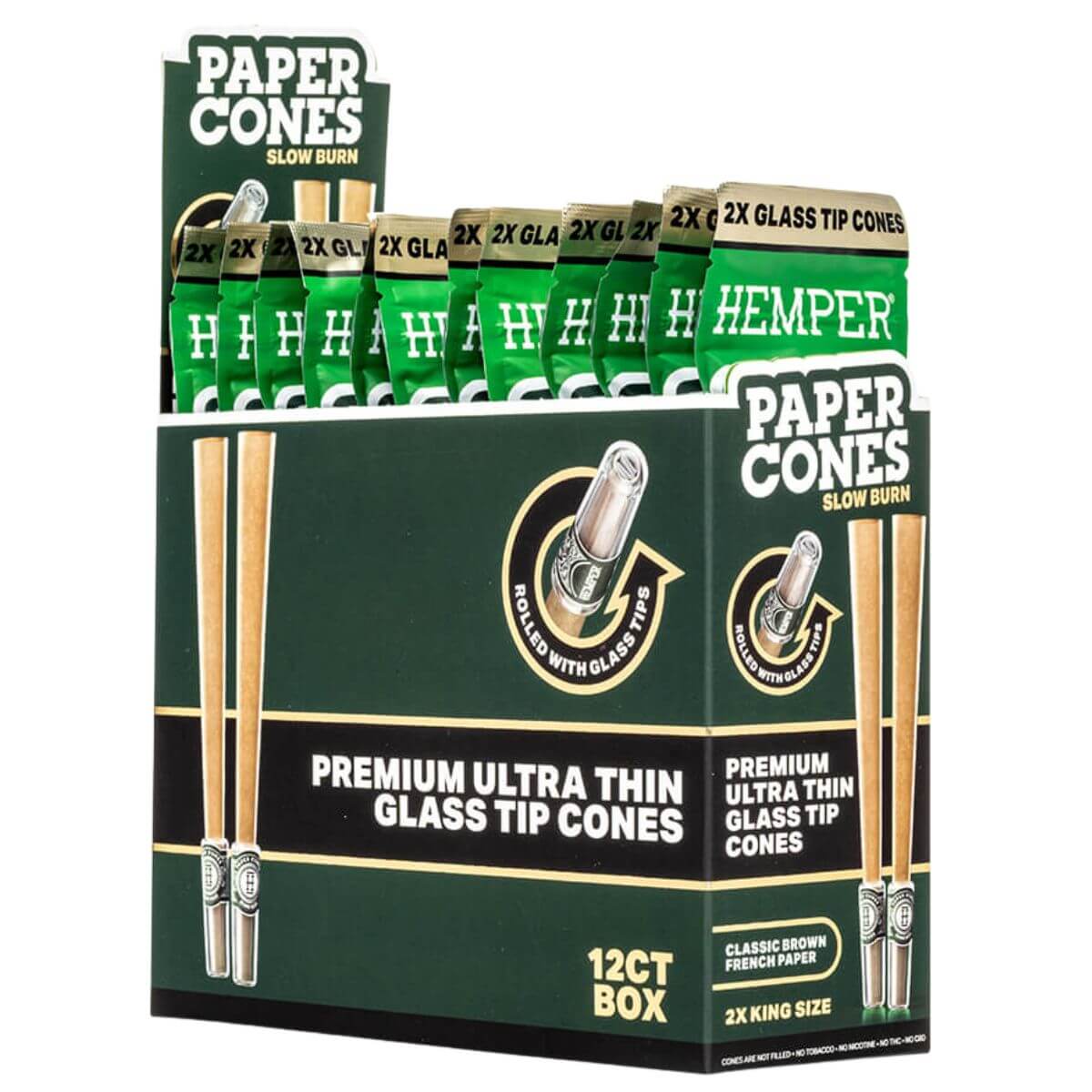 Hemper King Size Glass Tipped Natural Brown Paper Cones (12pcs/display) Hemper King Size Glass Tipped Natural Brown Paper Cones (12pcs/display)