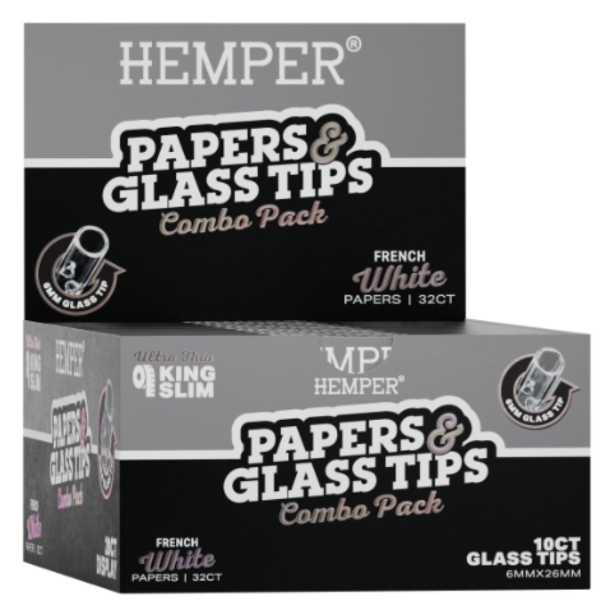 Hemper King Size Rolling Classic White Paper Booklet + Glass Tips (20pcsdisplay) 6mm Hemper King Size Rolling Classic White Paper Booklet + Glass Tips (20pcsdisplay) 6mm