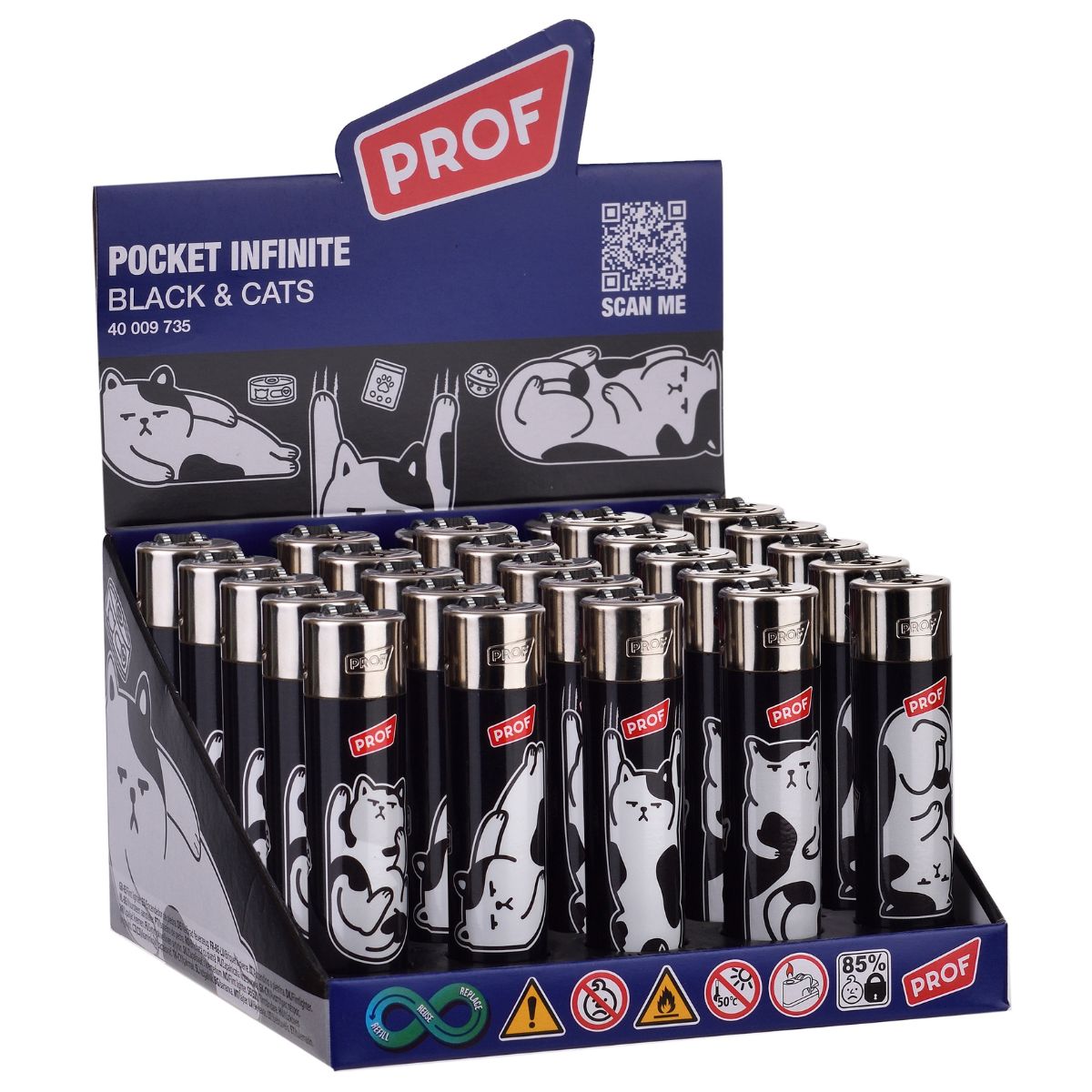 Prof Pocket Infinite Black & Cats Lighter (25pcs/display) Prof Pocket Infinite Black & Cats Lighter (25pcs/display)