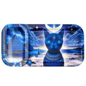 V Syndicate Duotray Feline Pharaoh Metal Rolling Tray with Removable Stash Tray 32x16cm 1
