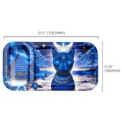 V Syndicate Duotray Feline Pharaoh Metal Rolling Tray with Removable Stash Tray 32x16cm 2