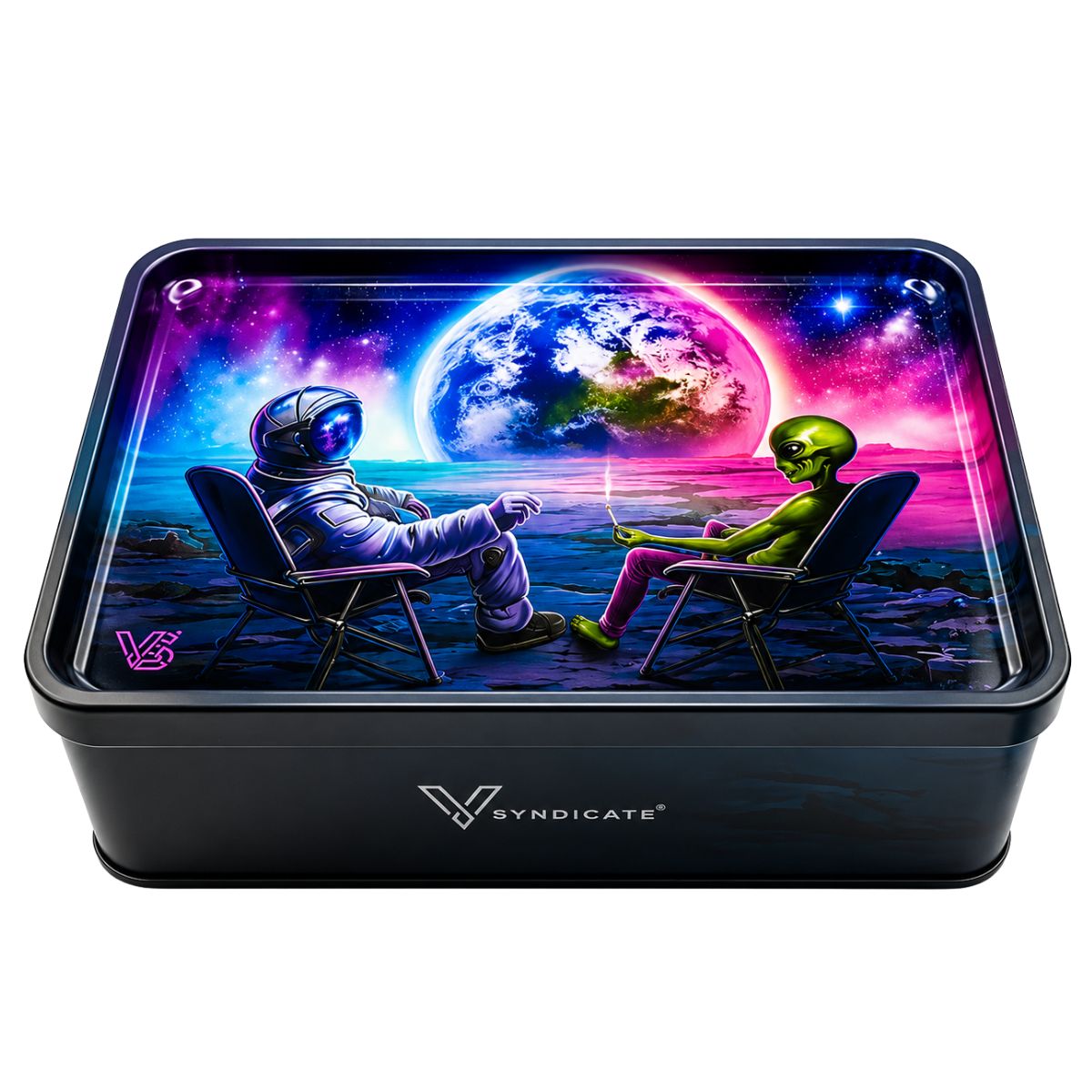 V-Syndicate Syndicase Plus Blunt Orbit Rolling Tray with Storage Tin Box