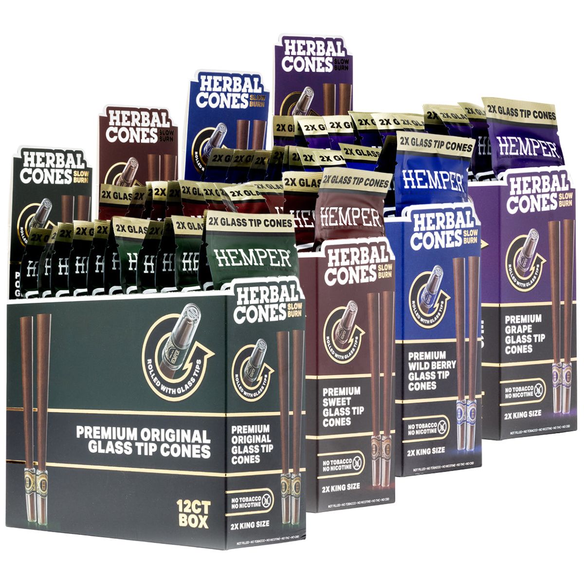 Hemper Pre-Rolled King Size Herbal Cones + Glass Tip 2-Pack (12pcs/display) Hemper Pre-Rolled King Size Herbal Cones + Glass Tip 2-Pack (12pcs/display)