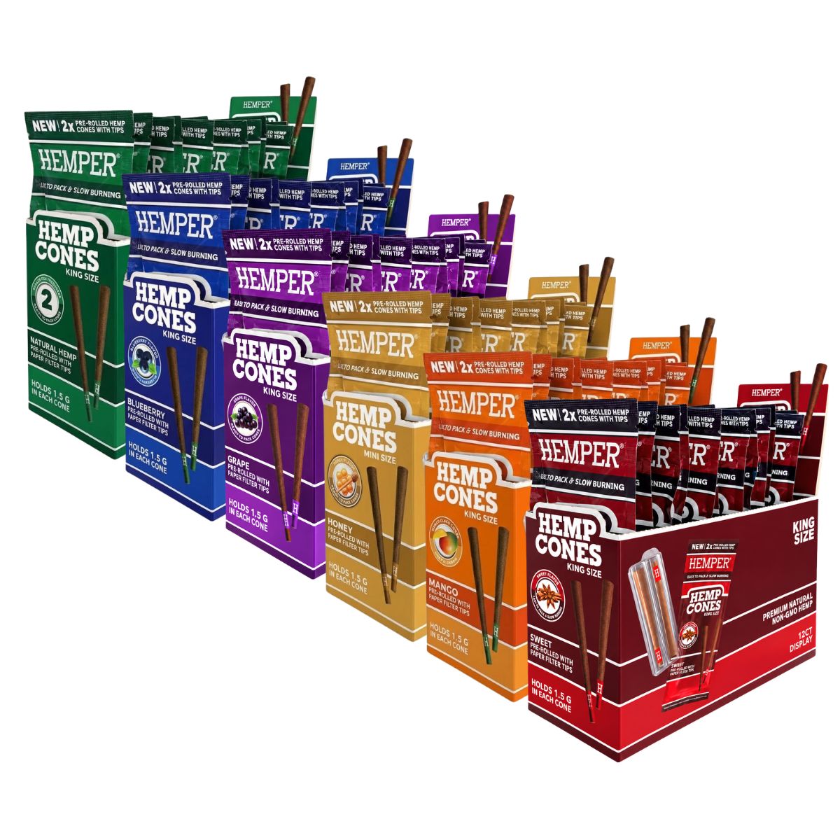 Hemper Pre-Rolled King Size Hemp Cones + Paper Tip 2-Pack (12pcs/display) Hemper Pre-Rolled King Size Hemp Cones + Paper Tip 2-Pack (12pcs/display)