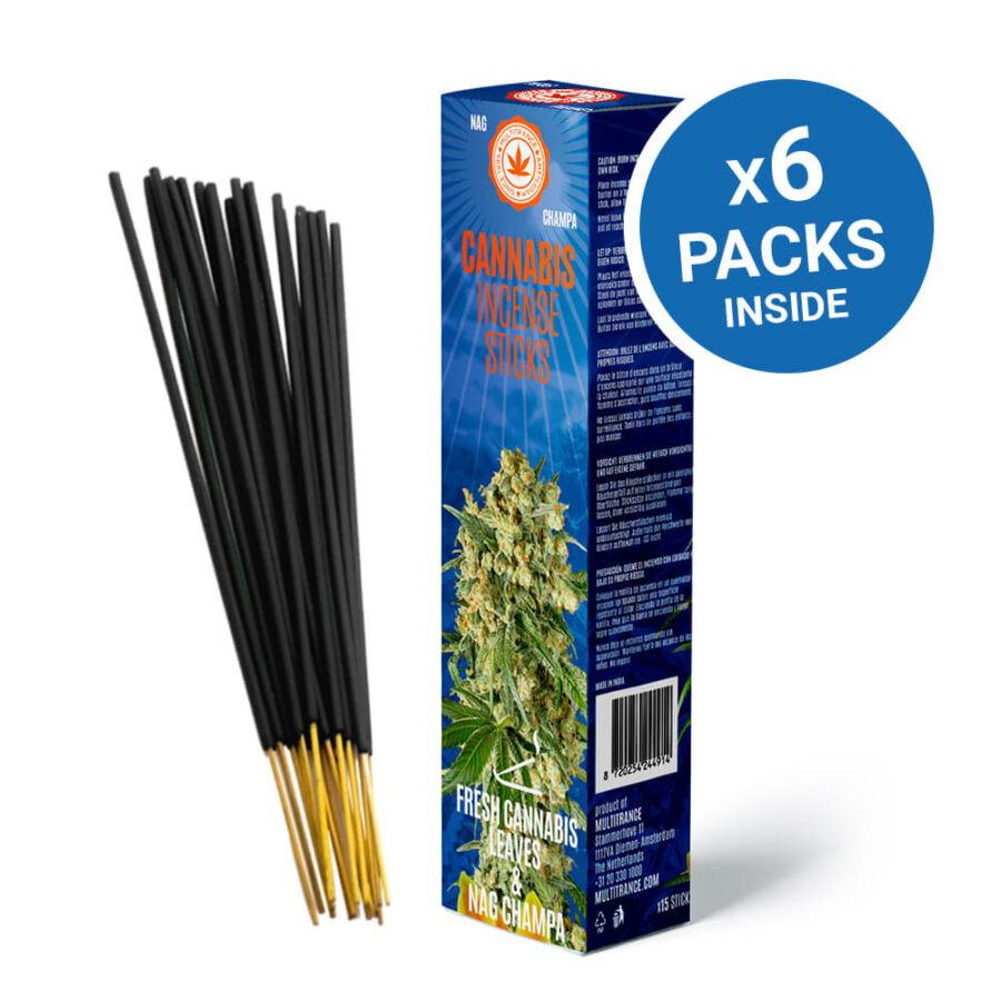 Bastoncini d'incenso profumati Nag Champa e foglie fresche di cannabis (6 confezioni/display)